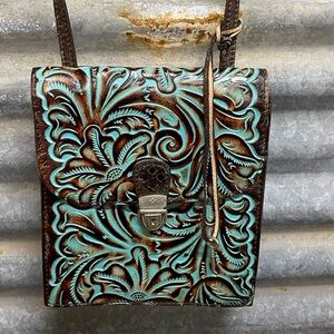 Patricia Nash Crossbody/Purse - Tooled Leather - Turquoise & Brown